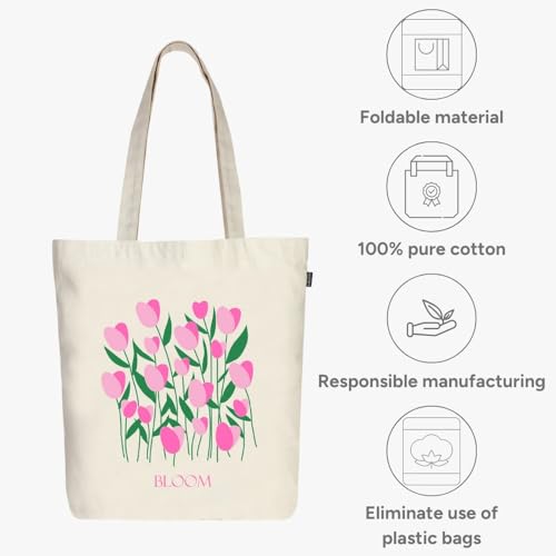 EcoRight Eco Right Canvas Tote Bags for Women with Zip, College Bag for Girls, 100% Organic Cotton Tote Bag for Shopping, Travel & beach bags for women (Bloom) - Image 5