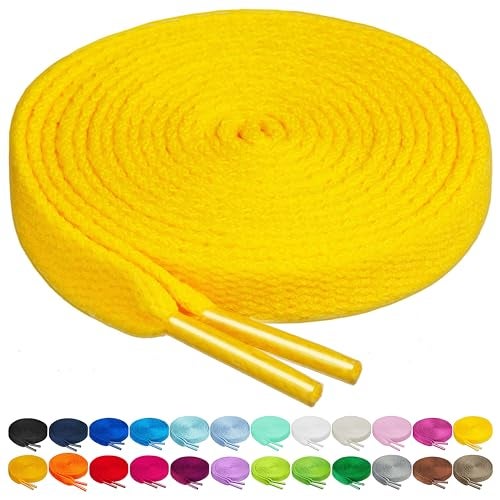Birch Shoelaces in 27 Colors Flat 5/16" Shoe Laces in 4 Different Lengths (45.5" (115cm), Yellow) - Image 1
