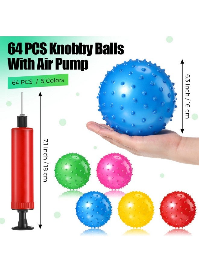 Jerify 64 Pieces 6.3 Inch Knobby Balls for Kids Sensory Balls with Air Pump Small Inflatable Bouncy Soft Spiky Toddler Bounce Party Favors Summer Beach Pool Baby Massage Stress Play Set, 5 Colors - Image 2