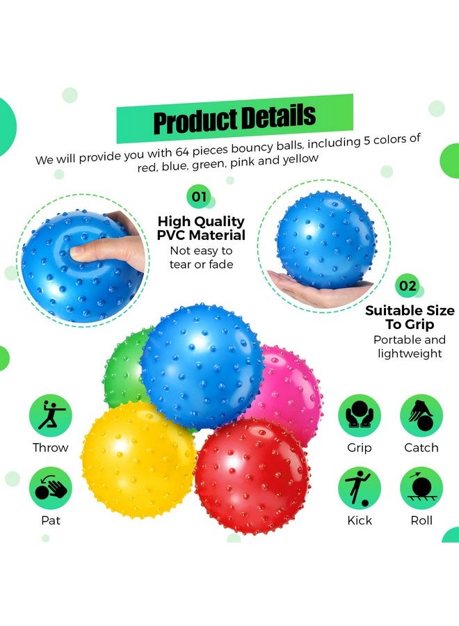 Jerify 64 Pieces 6.3 Inch Knobby Balls for Kids Sensory Balls with Air Pump Small Inflatable Bouncy Soft Spiky Toddler Bounce Party Favors Summer Beach Pool Baby Massage Stress Play Set, 5 Colors - Image 3