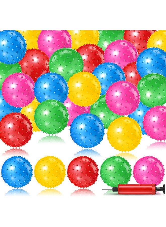 Jerify 64 Pieces 6.3 Inch Knobby Balls for Kids Sensory Balls with Air Pump Small Inflatable Bouncy Soft Spiky Toddler Bounce Party Favors Summer Beach Pool Baby Massage Stress Play Set, 5 Colors - Image 1
