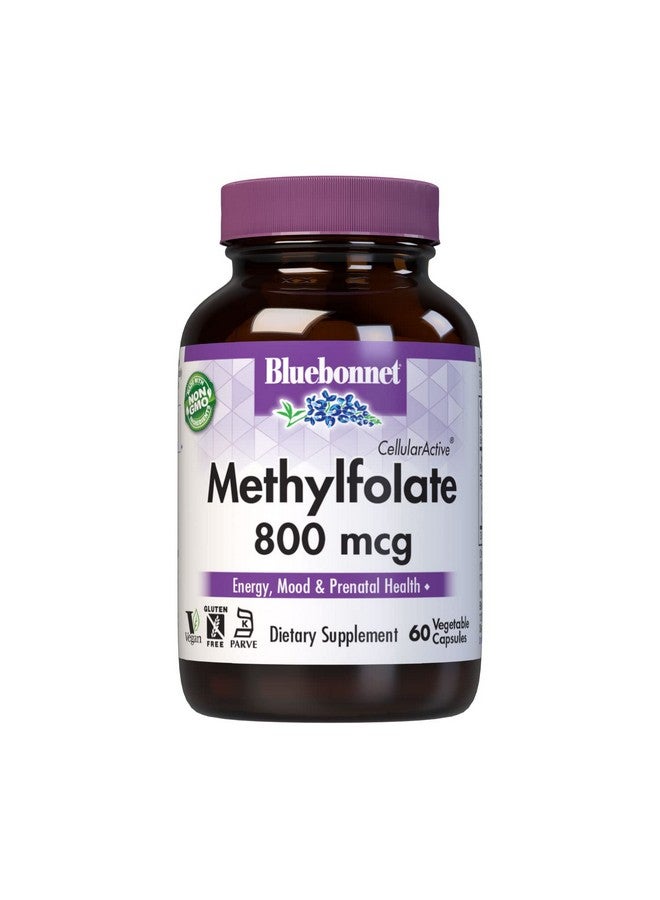 Bluebonnet التغذية Cellularactive Methylfolate 800 Mcg مركب مع Quatrefolic للطاقة والمزاج وصحة ما قبل الولادة نباتي خالٍ من الجلوتين Nongmo وKosher 60 كبسولة 60 وجبة - Image 1