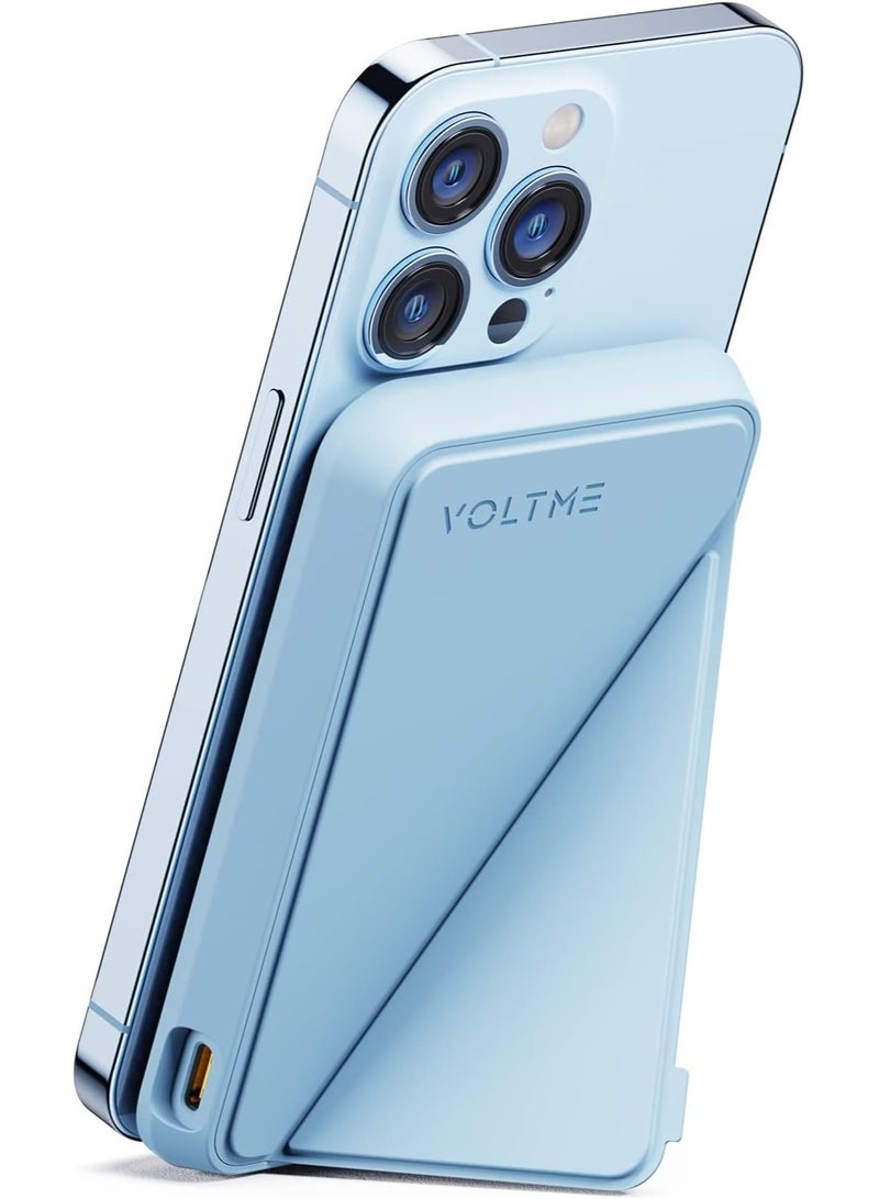 VOLTME 5000mAh MagSafe Power Bank - Magnetic Wireless Charging Power Bank with Strong Magnet, Foldable Stand, Type-C Fast Charging, Ultra Slim Portable Backup Battery Compatible with iPhone Air, iPhone 17/17 Pro/16/15/14/13/12 - Magnetic External Charger Compatible with USB-C for Travel, Daily Use, On-the-Go Charging, Lightweight Pocket Power Bank (Blue) - Image 1