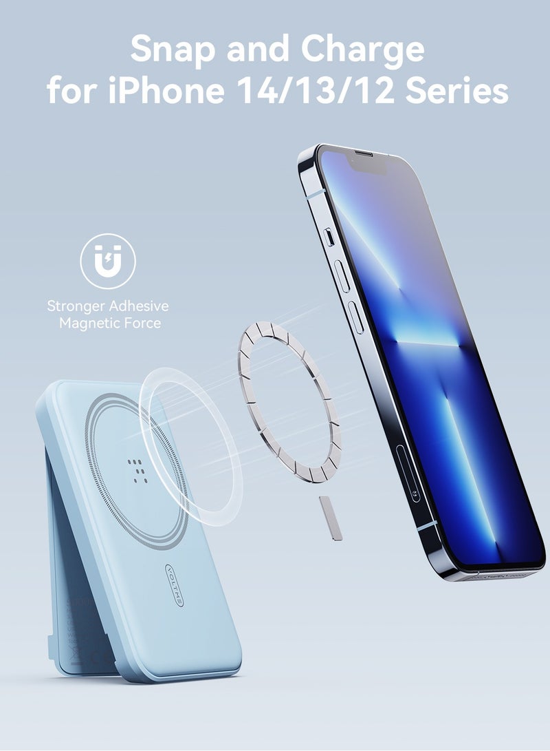VOLTME 5000mAh MagSafe Power Bank - Magnetic Wireless Charging Power Bank with Strong Magnet, Foldable Stand, Type-C Fast Charging, Ultra Slim Portable Backup Battery Compatible with iPhone Air, iPhone 17/17 Pro/16/15/14/13/12 - Magnetic External Charger Compatible with USB-C for Travel, Daily Use, On-the-Go Charging, Lightweight Pocket Power Bank (Blue) - Image 2