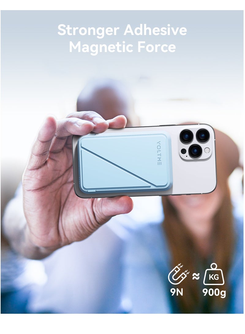 VOLTME 5000mAh MagSafe Power Bank - Magnetic Wireless Charging Power Bank with Strong Magnet, Foldable Stand, Type-C Fast Charging, Ultra Slim Portable Backup Battery Compatible with iPhone Air, iPhone 17/17 Pro/16/15/14/13/12 - Magnetic External Charger Compatible with USB-C for Travel, Daily Use, On-the-Go Charging, Lightweight Pocket Power Bank (Blue) - Image 5