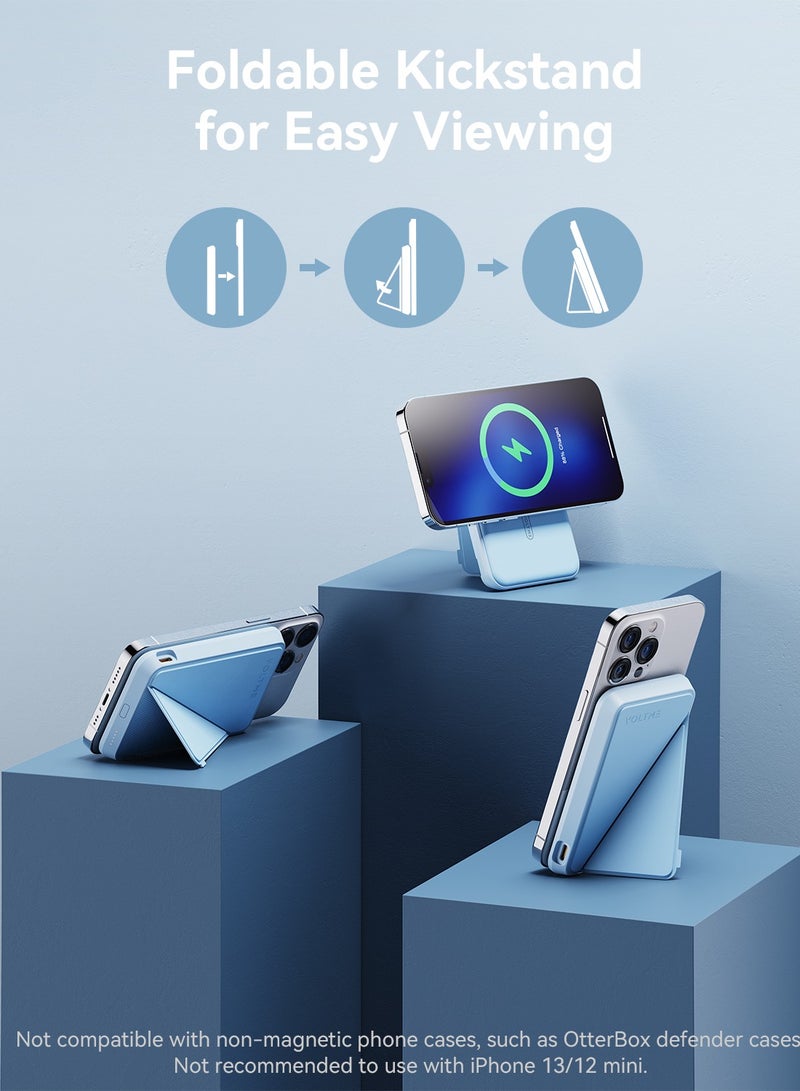 VOLTME 5000mAh MagSafe Power Bank - Magnetic Wireless Charging Power Bank with Strong Magnet, Foldable Stand, Type-C Fast Charging, Ultra Slim Portable Backup Battery Compatible with iPhone Air, iPhone 17/17 Pro/16/15/14/13/12 - Magnetic External Charger Compatible with USB-C for Travel, Daily Use, On-the-Go Charging, Lightweight Pocket Power Bank (Blue) - Image 3