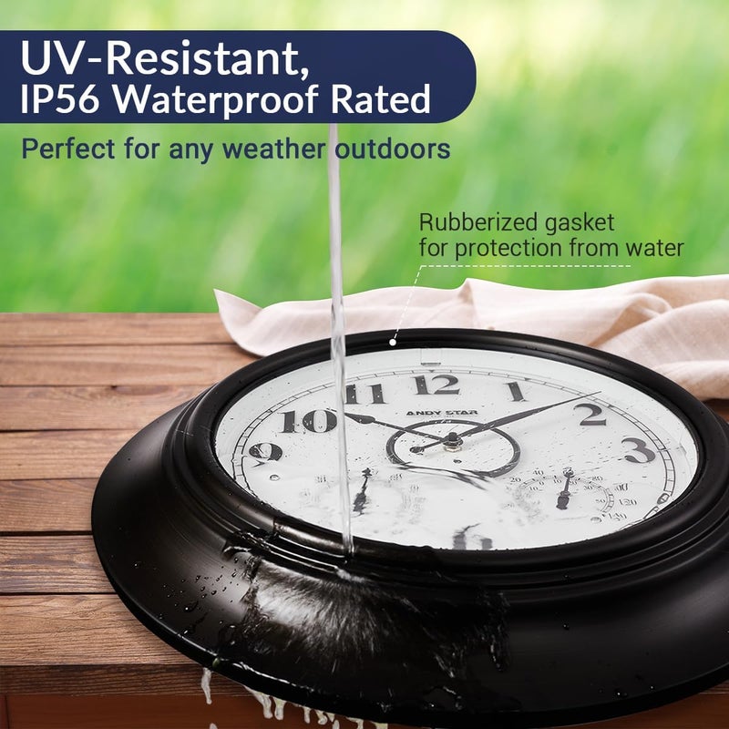 ANDY STAR 21 Inch Large Illuminated Outdoor Wall Clock Waterproof with Thermometer and Hygrometer, Oversized Battery Wall Clock for Patio Pool, Oil Rubbed Bronze Silent Non Ticking Clock for Garden - Image 4
