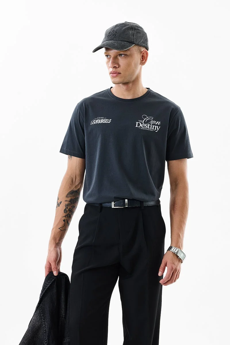 سنيتش Dark Blue Graphic Half Sleeve Slim Fit T-Shirt