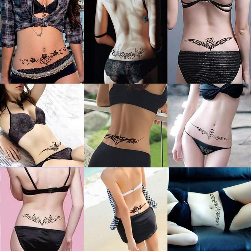 ELANE 19 Sheets Tramp Stamp Temporary Tattoo,Fake Temporary Tramp Stamp Tattoo Stickers for Women Grils Men - Image 2