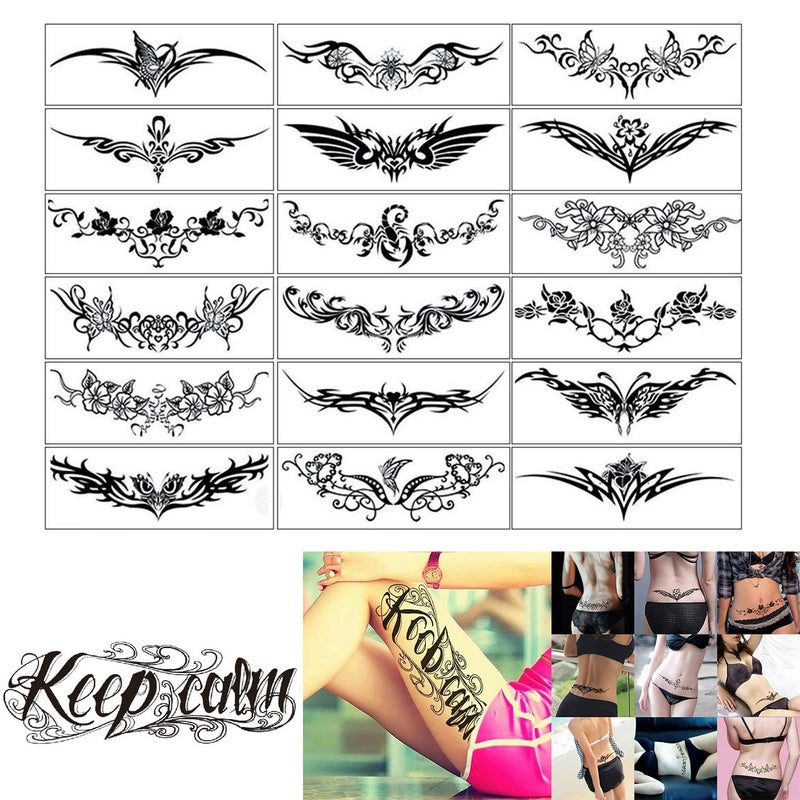 ELANE 19 Sheets Tramp Stamp Temporary Tattoo,Fake Temporary Tramp Stamp Tattoo Stickers for Women Grils Men - Image 1
