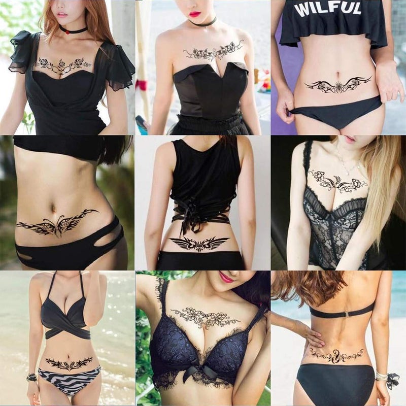 ELANE 19 Sheets Tramp Stamp Temporary Tattoo,Fake Temporary Tramp Stamp Tattoo Stickers for Women Grils Men - Image 3