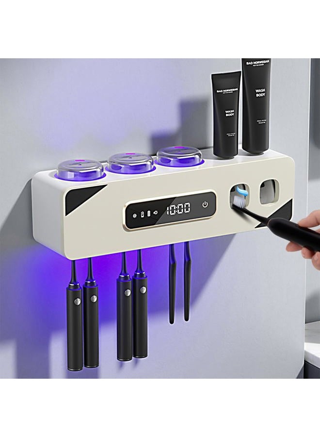 Wekity Automatic Toothpaste Dispenser,Rechargeable Toothbrush Holders for Bathrooms,3 Cups Electric Toothbrush Holder Wall Mounted with Toothpaste Dispenser Bathroom Decor (White) - Image 1