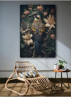 Bird of Paradise – colorful bird design surrounded by flowers – canvas print – poster artwork
