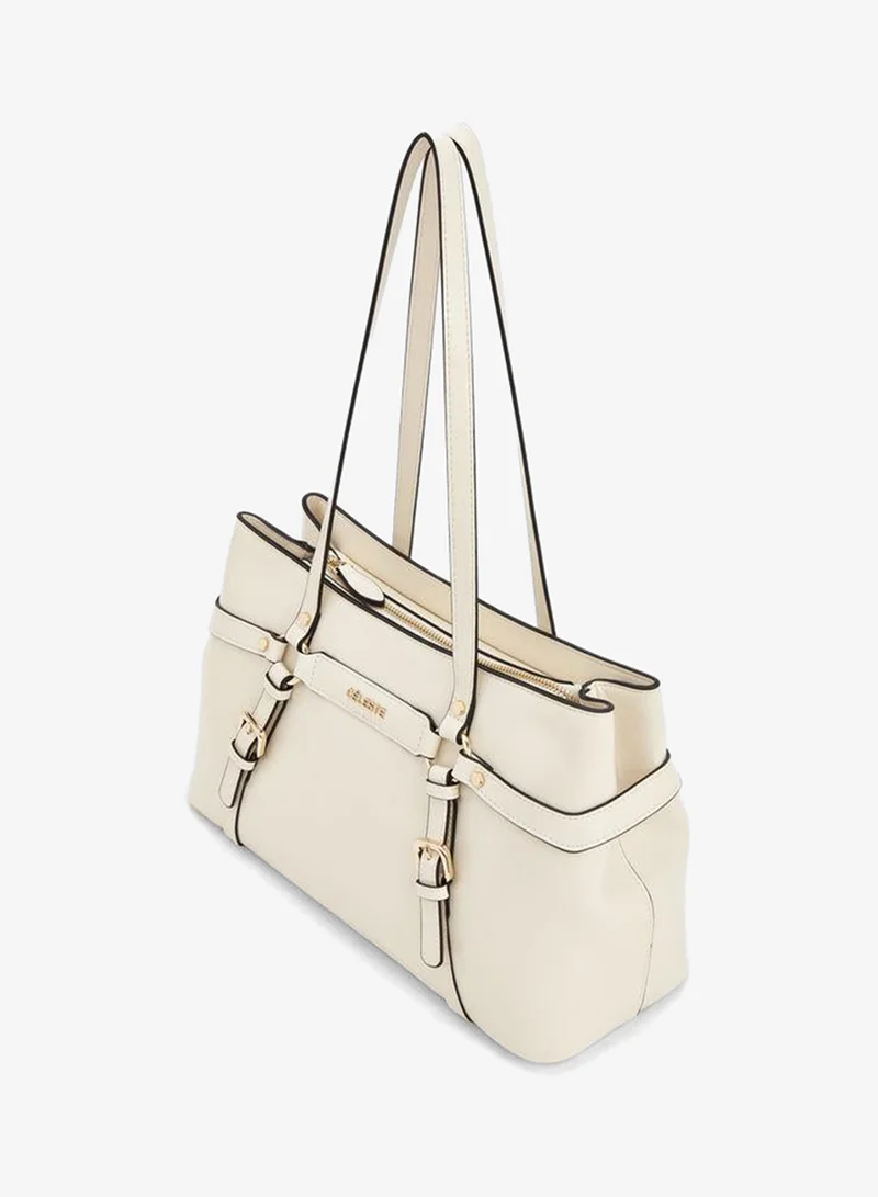 Celeste IVORY Buckle Accent Tote Bag With Double Handle for Women | Best Price UAE
