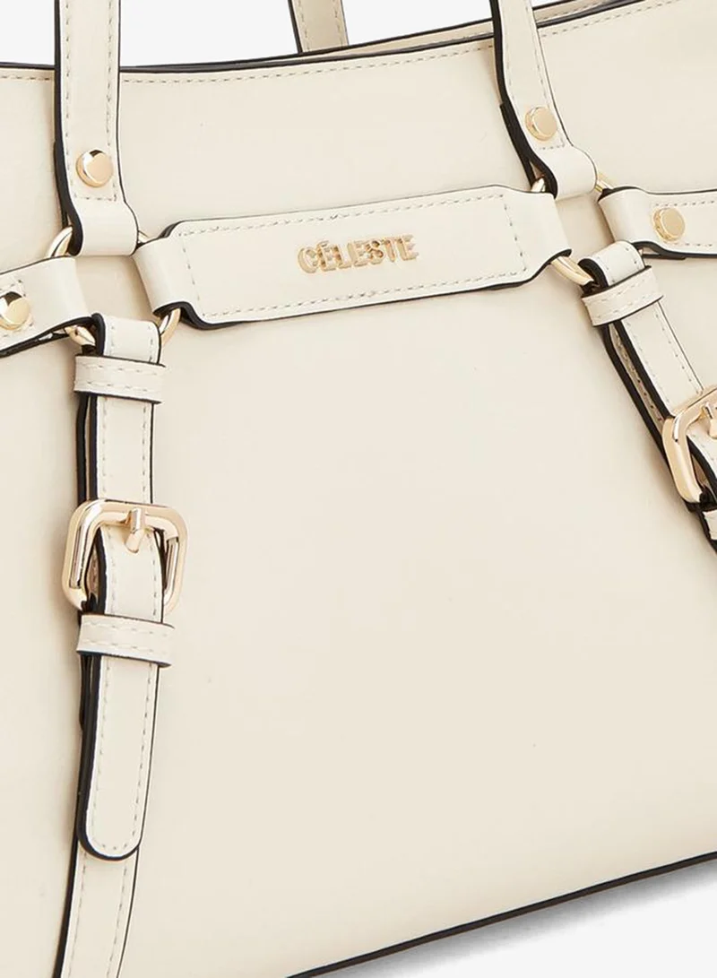 Celeste IVORY Buckle Accent Tote Bag With Double Handle for Women | Best Price UAE
