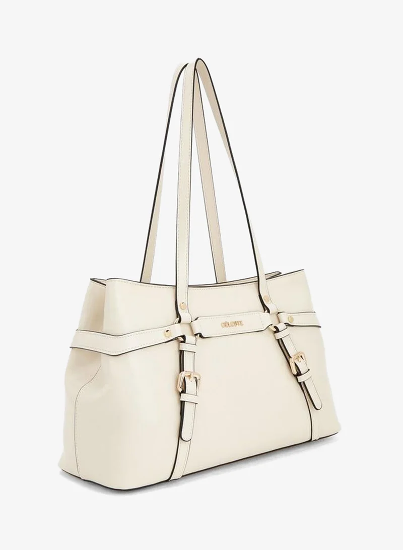 Celeste IVORY Buckle Accent Tote Bag With Double Handle for Women | Best Price UAE
