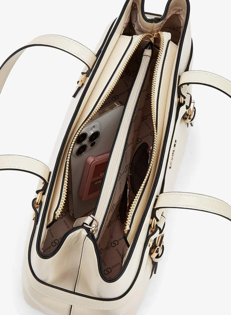 Celeste IVORY Buckle Accent Tote Bag With Double Handle for Women | Best Price UAE