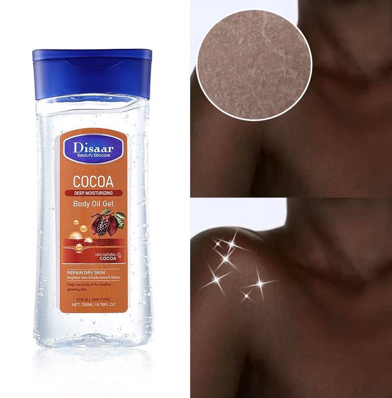 Disaar Cocoa Body Oil Gel 100% Natural Cocoa Butter Deep Moisturizing Dry Skin Repair Body Oil Gel Brightening Healthy Skin Care 200ml - Image 2
