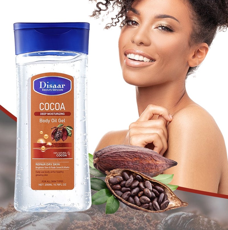 Disaar Cocoa Body Oil Gel 100% Natural Cocoa Butter Deep Moisturizing Dry Skin Repair Body Oil Gel Brightening Healthy Skin Care 200ml - Image 3