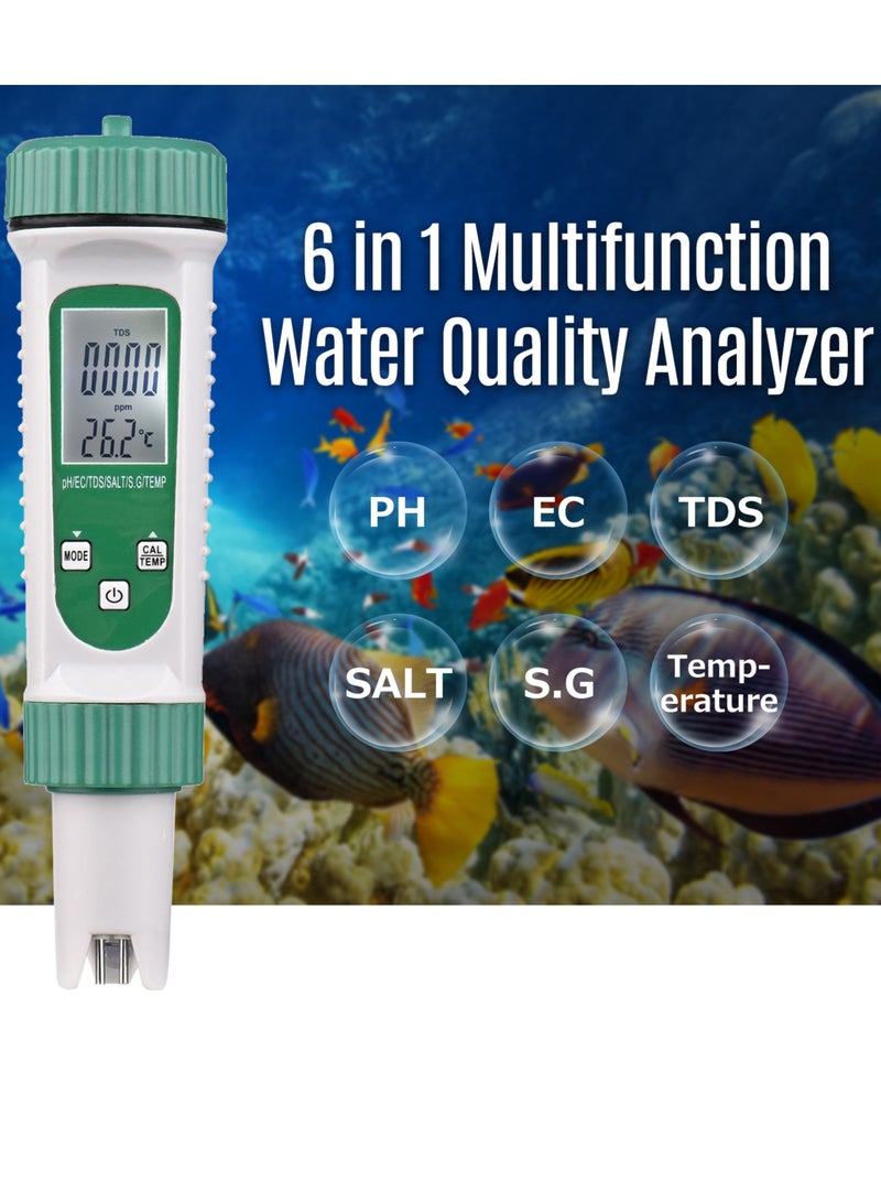 Portable 6-in-1 Water Quality Tester for Monitoring PH, EC, TDS, SALT, S.G, and Temperature in Drinking Water, Aquariums, Hydroponics, and Labs - Image 3
