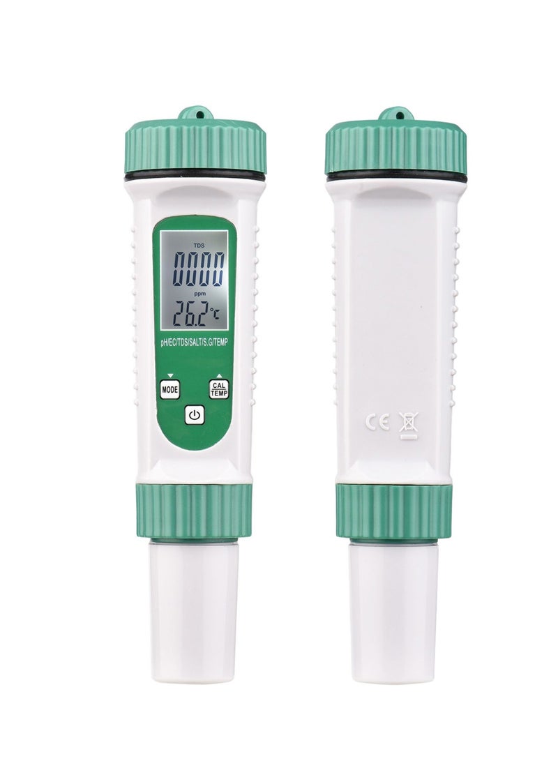 Portable 6-in-1 Water Quality Tester for Monitoring PH, EC, TDS, SALT, S.G, and Temperature in Drinking Water, Aquariums, Hydroponics, and Labs - Image 1