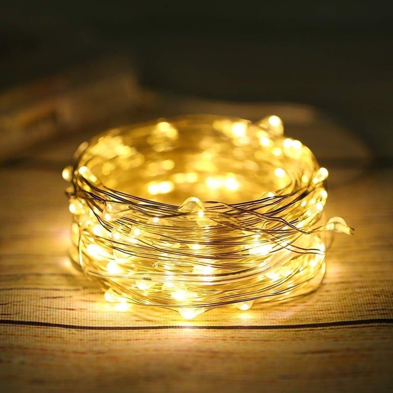 ANJAYLIA Fairy lights, 2 Pack String Battery Operated 33ft 100 LED Twinkle Lights for Wedding, Party, Christmas, Warm White - Image 1