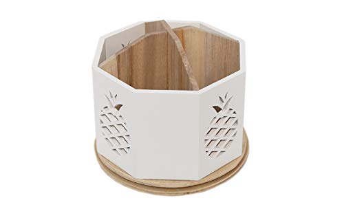 Designstyles Spinning Desktop Stationary Organizer – Decorative Wooden Rotating Pen and Pencil Cup – 4 Compartment White Desk and Table Top Office Supplies Station with Pineapple Cutout - by Designstyles - Image 3