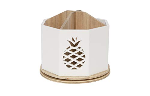Designstyles Spinning Desktop Stationary Organizer – Decorative Wooden Rotating Pen and Pencil Cup – 4 Compartment White Desk and Table Top Office Supplies Station with Pineapple Cutout - by Designstyles - Image 5