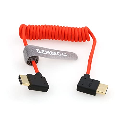 SZRMCC 8k 2.1 HDMI to HDMI Ultra High Speed Coiled Braided Cable for Z Cam E2 Sony FX6 FX9 Canon EOS C70 C300 Portkeys BM5 Atomos Ninjav V Shogun Monitor Left Right Angle - Image 1