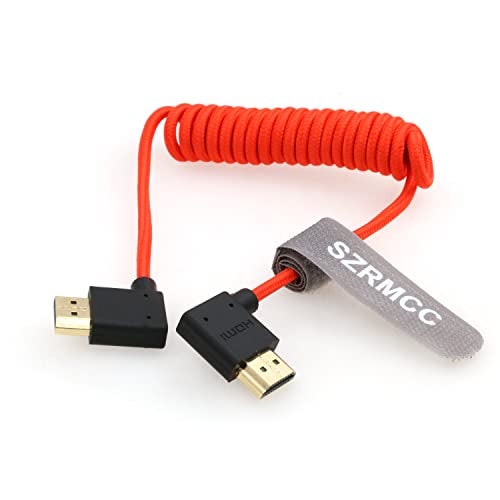 SZRMCC 8k 2.1 HDMI to HDMI Ultra High Speed Coiled Braided Cable for Z Cam E2 Sony FX6 FX9 Canon EOS C70 C300 Portkeys BM5 Atomos Ninjav V Shogun Monitor Left Right Angle - Image 2