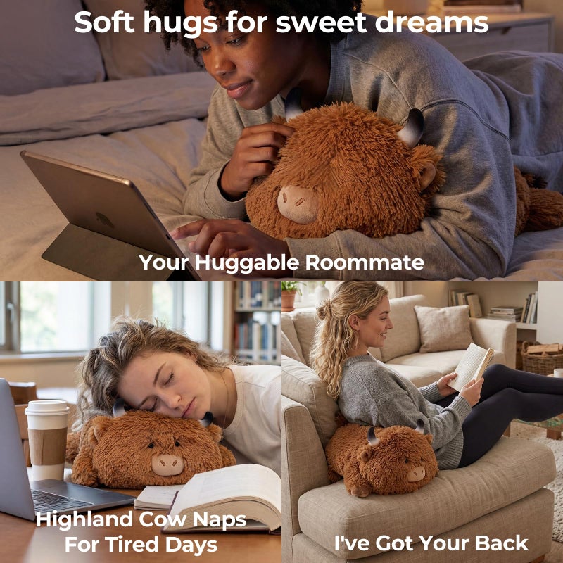 Mewaii Cute Highland Cow Plush Pillow, Kawaii Plushies Highland Cow Stuffed Animals, Squishy Plushies, Cuddle Plush Pillow for Kids & Girls (13 Inch) - Image 5