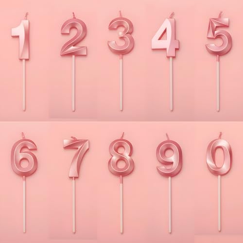 Juzfun Number Candles 3 for Birthday Cake Decoration Third Anniversary Party Celebration Metallic Pink Colour Size : Width 5 x Height 7 CM - Image 5