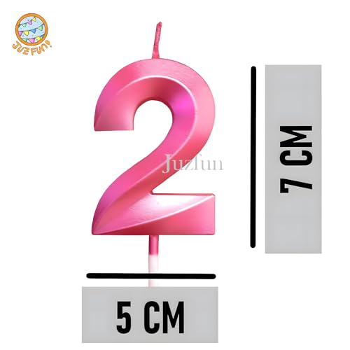 Juzfun Number Candles 3 for Birthday Cake Decoration Third Anniversary Party Celebration Metallic Pink Colour Size : Width 5 x Height 7 CM - Image 2