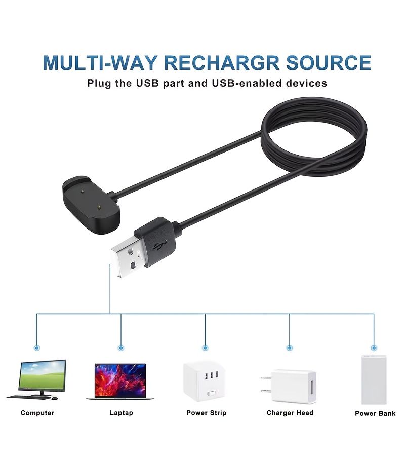 Compatible With Amazfit T Rex2 Ultimate Cheetah Pro 3 4 Black USB Smartwatch Charging Cable 23 62inch - Image 3