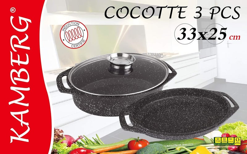KAMBERG 0008037 - Flat Casserole Dish 33.5 cm / 25.5 cm / 9.8 cm - Cast Aluminium - Stone Effect Coating - Suitable for All Types of Cookers Including Induction - PFOA-Free, Aluminium - Image 2