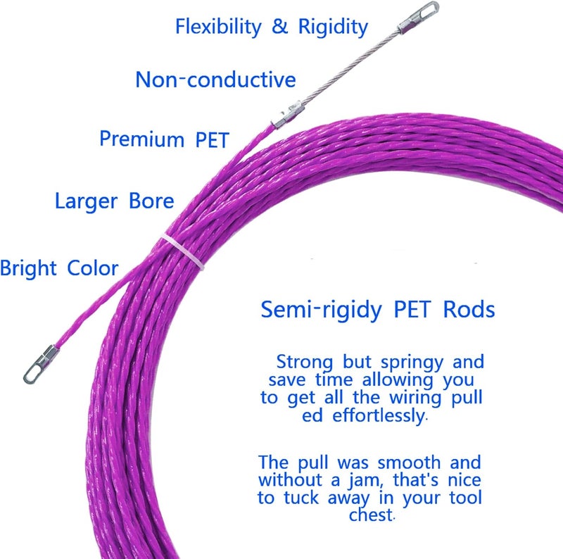 VGongTech 10M 33Ft Fish Tape Cable Puller Cable Rods Kit PET Electrical Cable Puller 4mm Through Wall Wire Guide Device Threader Fish Cable Fastener - Image 3