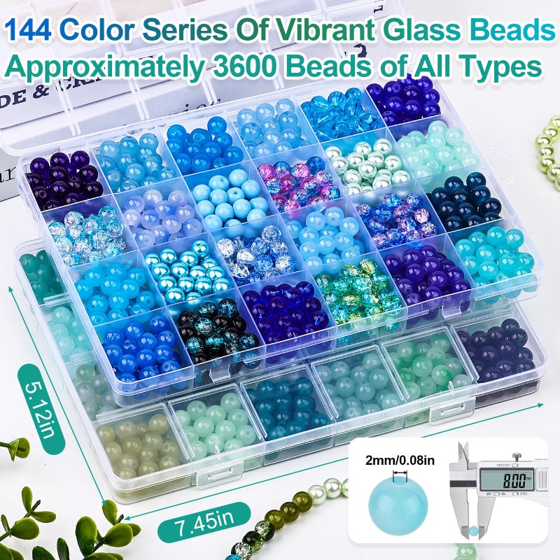 XSEINO About 3600pcs 8mm Glass Beads Making Kit,6Box-144 Colors Dreamy Series Colorful Crystal Beads for Making,DIY Crafts - Image 2