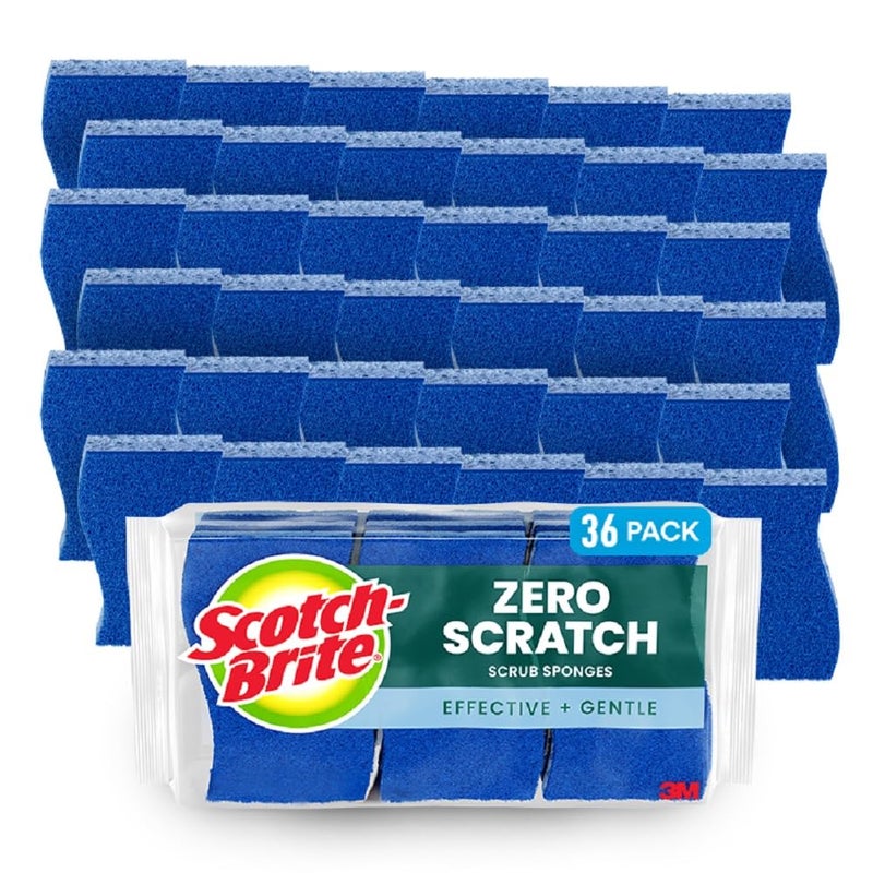 Scotch Brite Scotch-Brite Zero Scratch Scrub Sponge, 36 Kitchen Sponges for Cleaning Around the Home, Bathroom & More, Scratch-free Dish Scrubber, Multi-surface Safe, Best for Nonstick Pots and Pans - Image 1