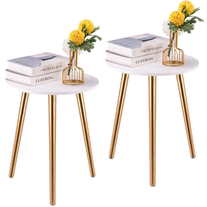 Apicizon Round Side Table Set of 2 White Nightstand Coffee End Table for Living Room Bedroom Small Spaces Morden Side Table Home Decor Bedside with Wood Legs 165 Inches