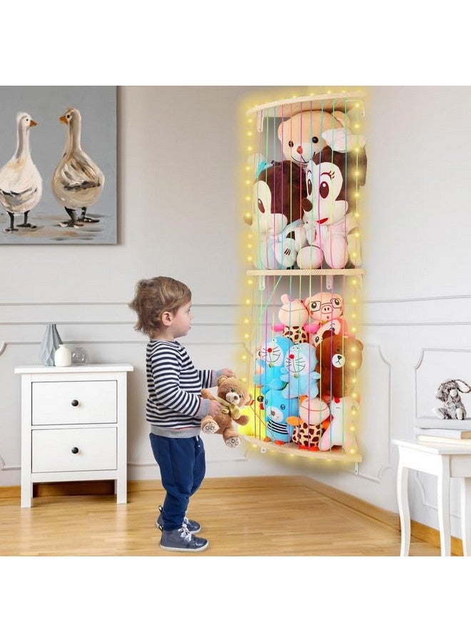 Vomelon Stuffed Animal Storage Wood Soft Toy Storage for Kids Room,Wall Mount Door Hanging Stuffed Animal Toy Organizer Shelf for Nursery Play Room White with LED Coil -Light Rainbow Three-layered Sector  - Image 5