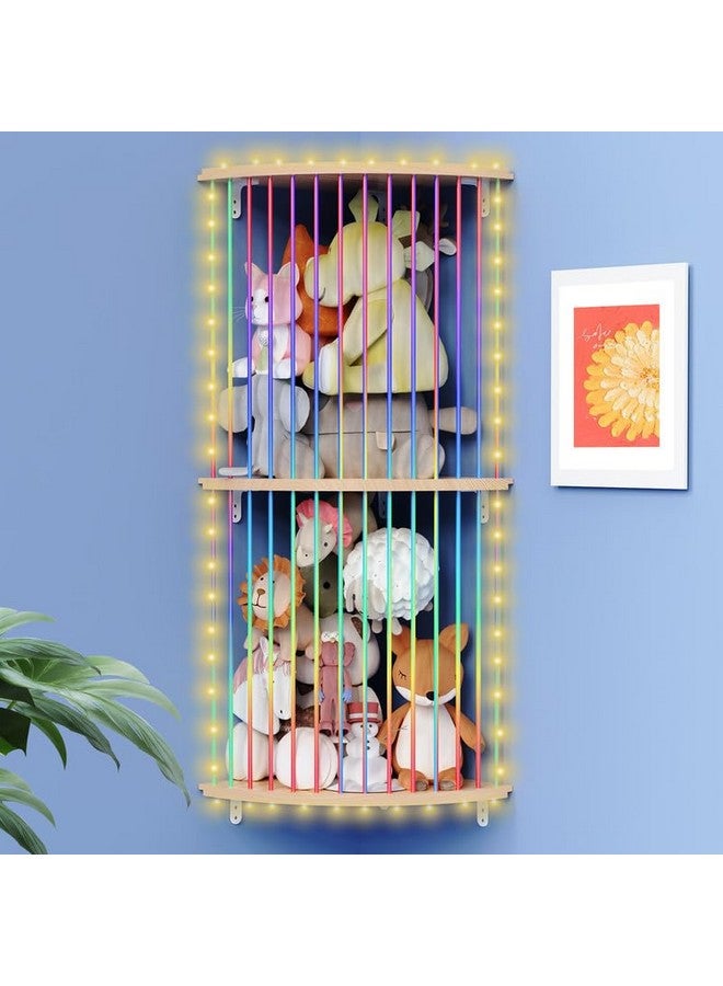 Vomelon Stuffed Animal Storage Wood Soft Toy Storage for Kids Room,Wall Mount Door Hanging Stuffed Animal Toy Organizer Shelf for Nursery Play Room White with LED Coil -Light Rainbow Three-layered Sector  - Image 1