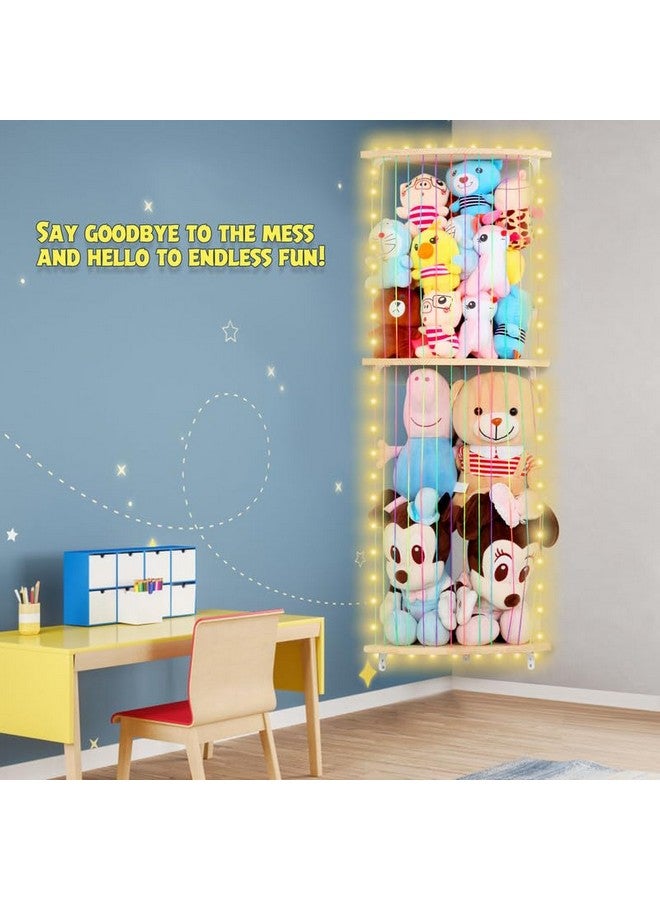Vomelon Stuffed Animal Storage Wood Soft Toy Storage for Kids Room,Wall Mount Door Hanging Stuffed Animal Toy Organizer Shelf for Nursery Play Room White with LED Coil -Light Rainbow Three-layered Sector  - Image 4