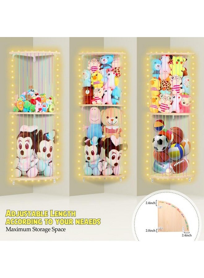 Vomelon Stuffed Animal Storage Wood Soft Toy Storage for Kids Room,Wall Mount Door Hanging Stuffed Animal Toy Organizer Shelf for Nursery Play Room White with LED Coil -Light Rainbow Three-layered Sector  - Image 3