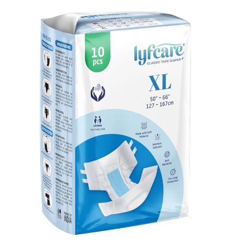 Lyfcare Open Tape Adult Diaper Extra Large (XL) - 10 Units | Unisex Diapers Open Tape Style | Waist (127-167 cm) | Wetness Indicator, Super absorb, 360° Protection & 0% Leakage | For Men & Women - Image 1