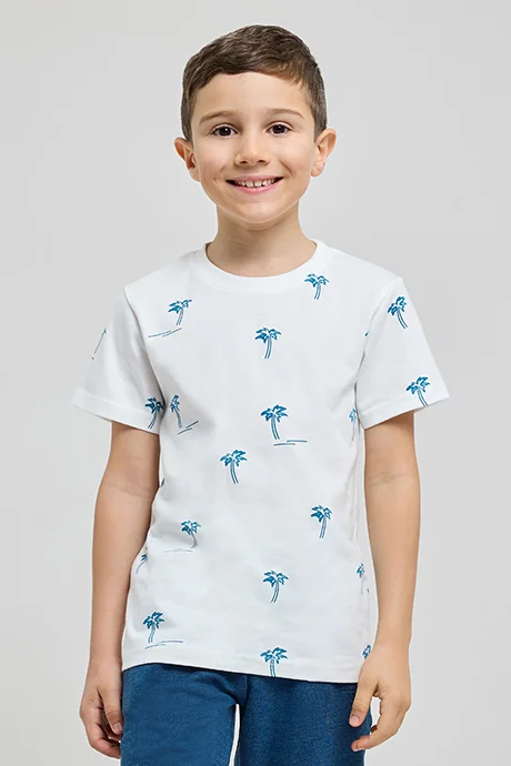 أر أند بي Printed T-Shirt with Crew Neck and Short Sleeves