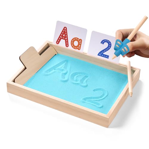 MORITECK Montessori Sand Tray for KidsWriting Play Sand Tray with Lid for Classroom Practice Writing Letters and Numbers Blue Large - Image 1