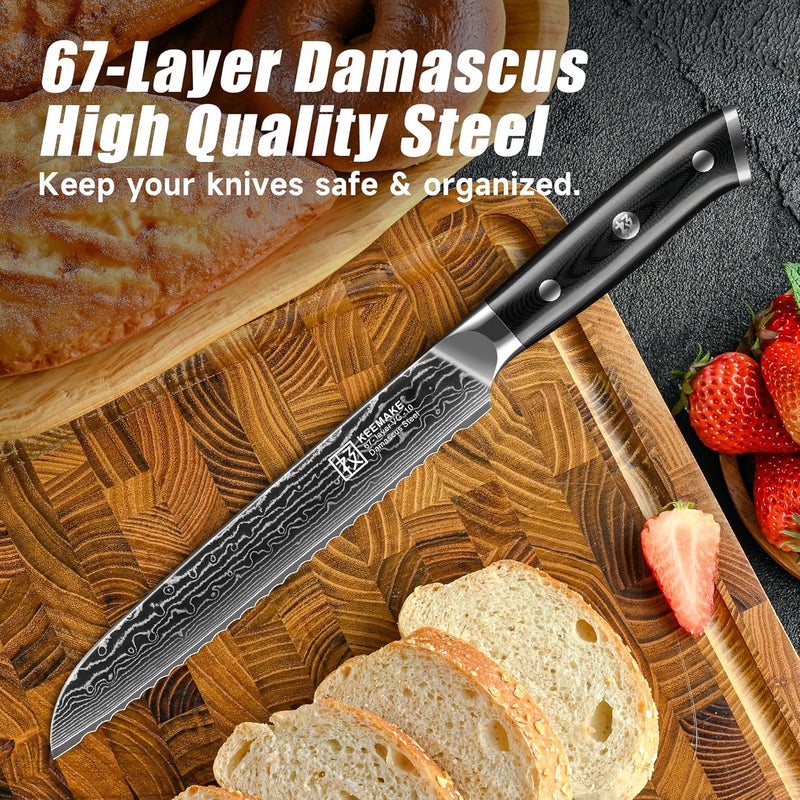 KEEMAKE Serrated Bread Knife, 8 Inch Japanese Damascus Kitchen Knife Wave Edge with G10 Ergonomic Handle, Cake Cutter Bread Slicing Knife for Sourdough Loaf Ciabatta - Image 3
