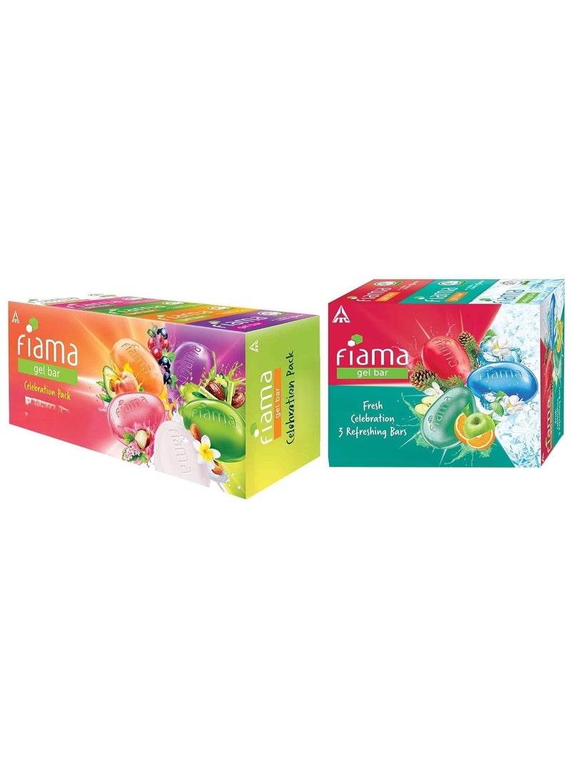 Fiama Gel Bar Celebration Pack, 125g Soap & Fiama Gel Bathing Bar Fresh Celebration pack, with 3 unique gel bars, 125g soap (Pack of 3), Blue - Image 1