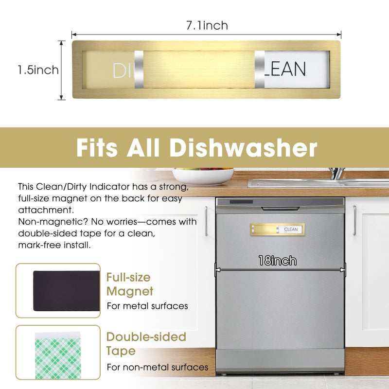 HYF DESIGN Dishwasher Magnet Clean Dirty Sign,Premium Stainless Steel Grade 304,Matte Finish Clean/Dirty Indicator with Strong Magnet, Home Kitchen Decor & Thoughtful Gift for Friendsâ€‹(Golden-03) - Image 2