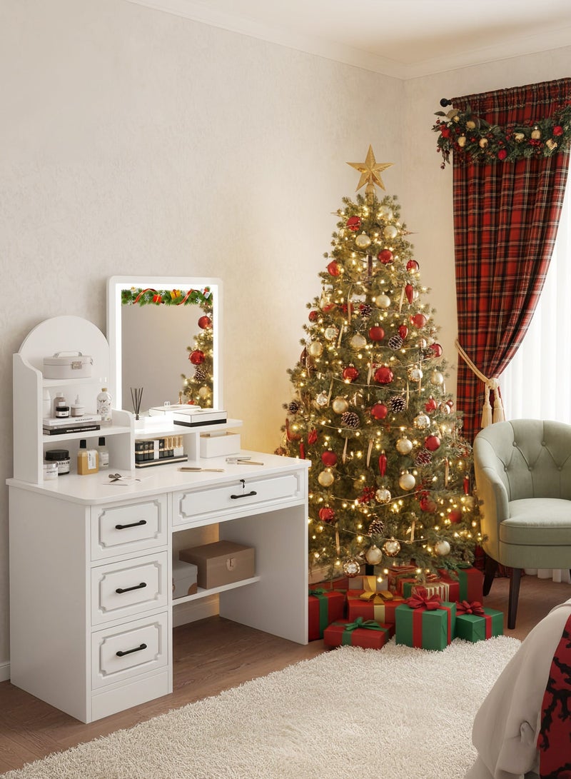 Sharpdo 100*40*137cm Vanity Table with LED Light Mirror, Bedroom Dresser Table Minimalist Dressing Table With 4 Drawers and Shelf - Image 1